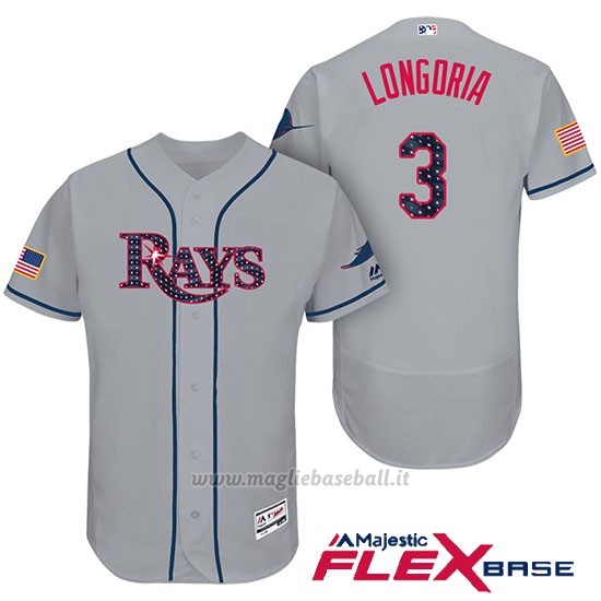 Maglia Baseball Uomo Tampa Bay Rays 2017 Estrellas y Rayas Evan Longoria Grigio Flex Base